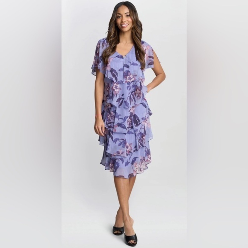 SLNY Floral Print Chiffon Tiered Dress Size 8 NWT